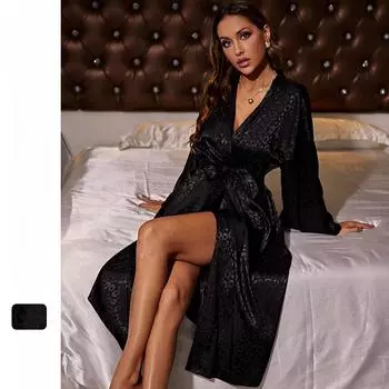 женская домашняя одежда с длинными рукавами, сексуальный утренний халат с завязками спереди, простая пижама, банный халат из ледяного шелка S