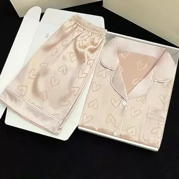 Женская домашняя одежда с принтом, комплект из двух предметов из ледяного шелка, короткие рукава, шорты, кардиган с лацканами, женская пижама, ночная рубашка для девочек M