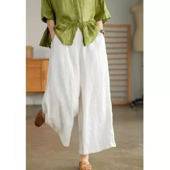 Женская домашняя одежда, свободные брюки из хлопка и льна для женщин, летние повседневные мешковатые широкие брюки, фиолетовые мягкие капри, брюки для бега S белый