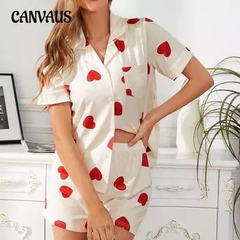 Женская домашняя одежда Весна и лето Love Print Удобные шорты с короткими рукавами Пижама из двух частей S жёлтый