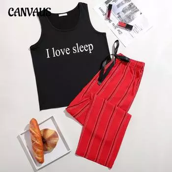 Женская домашняя одежда, весенне-летний жилет с буквами, длинные брюки, пижамный комплект S чёрный