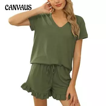 Женская домашняя пижама из двух частей на весну и лето с короткими рукавами и завязками на шнурке S белый