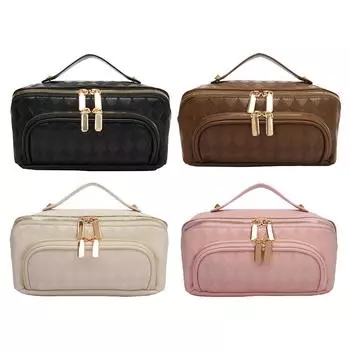 Женская дорожная косметичка с ромбовидной решеткой, сумка для хранения макияжа, большая вместительная косметичка с большим отверстием для домашней деловой поездки чёрный