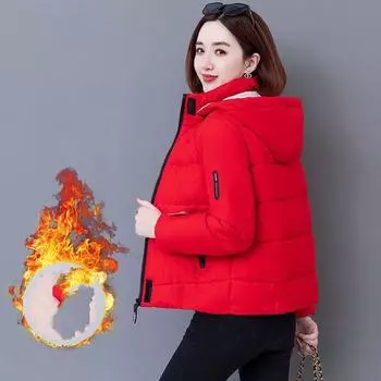 Женская дутая теплая куртка большого размера на молнии с капюшоном 4XL