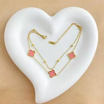 Женская двухслойная цепочка для ног с четырьмя листьями травы и украшением в виде розы белый