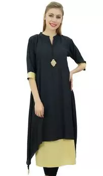 Женская двухслойная футболка Bimba черного и бежевого цвета с асимметричным подолом трапециевидной формы 16 чёрный