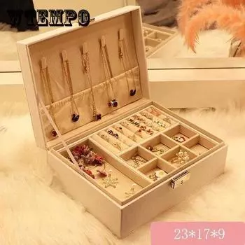 Женская двухслойная шкатулка для драгоценностей, элегантная коробка для хранения ювелирных изделий в европейском стиле, большой космический держатель для ювелирных изделий, подарочная коробка 23*17*9cm розовый