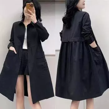 Женская двухслойная ветровка, осеннее повседневное тонкое пальто, модная куртка больших размеров с воротником-стойкой 5XL чёрный