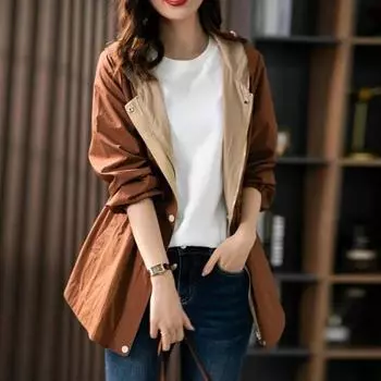 Женская двусторонняя куртка с капюшоном, можно носить пальто с обеих сторон M