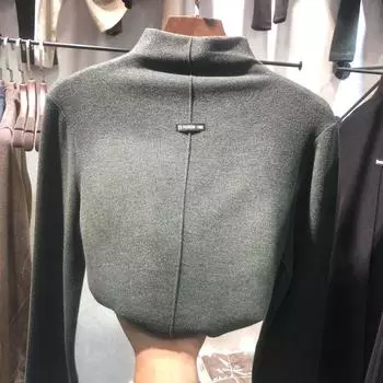 Женская двусторонняя рубашка с бархатным низом Женский свитер с высоким воротником M зелёный