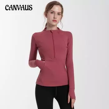 Женская дышащая эластичная обтягивающая одежда для фитнеса с застежкой-молнией на половину длины, облегающие спортивные топы для бега и йоги, топы с длинным рукавом S чёрный