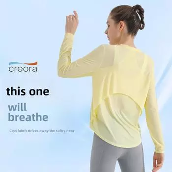 Женская дышащая футболка для йоги с длинным рукавом и круглым вырезом - облегающая футболка для бега и фитнеса XL