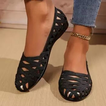 Женская дышащая обувь с дырочками, женская обувь на плоской подошве, элегантная летняя обувь с заостренным носком и открытым носком, пригородная летняя обувь для отдыха 36