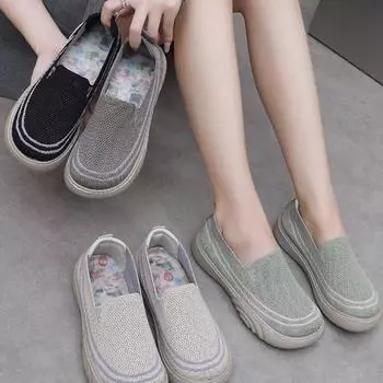 Женская дышащая повседневная обувь, женские нескользящие легкие туфли без застежек, удобная обувь на толстой подошве для ходьбы на весну и осень 38 чёрный