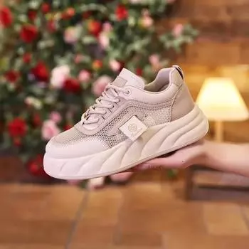 Женская дышащая сетчатая толстая подошва на шнуровке повседневная спортивная обувь 2024 года Высококачественная новая повседневная модная женская спортивная обувь для активного отдыха 35 чёрный