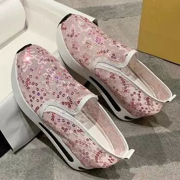 Женская дышащая спортивная обувь, модные кроссовки на платформе, женская повседневная обувь с сеткой и блестками, увеличивающая рост 35 розовый