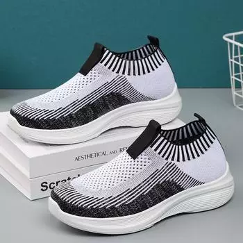 Женская дышащая трикотажная спортивная обувь, повседневная спортивная обувь на шнуровке для активного отдыха, легкая сетчатая спортивная обувь бюджетного класса 36
