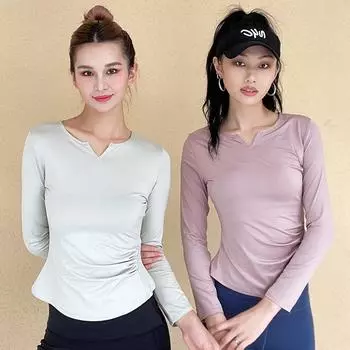 Женская дышащая влагоотводящая одежда для йоги, быстросохнущий спортивный топ для фитнеса, тонкая одежда для йоги с длинными рукавами S чёрный
