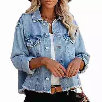 Женская джинсовая куртка-бойфренд, синяя джинсовая куртка с длинными рукавами, пальто L синий