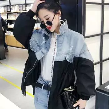 Женская джинсовая куртка больших размеров, свободные топы с длинным рукавом, повседневная куртка в стиле пэчворк 4XL