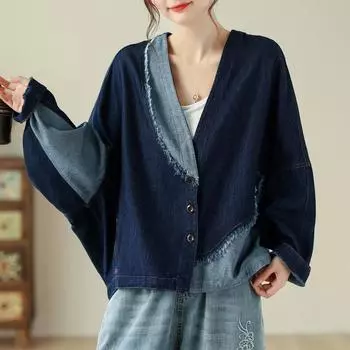 Женская джинсовая куртка большого размера с короткими секциями, джинсовая куртка с плетением 5XL