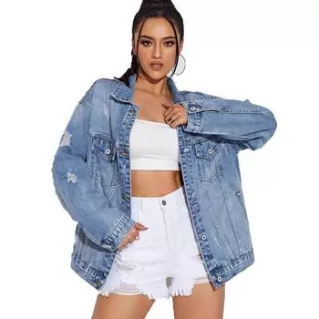 Женская джинсовая куртка на пуговицах с длинным рукавом и карманами XS синий