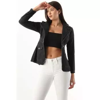 Женская джинсовая куртка с длинным рукавом и одной пуговицей, черная