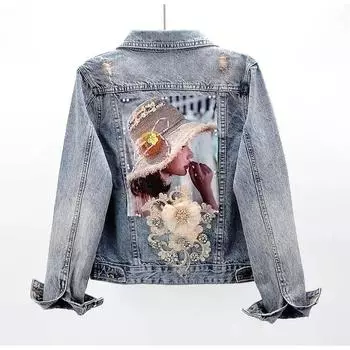 Женская джинсовая куртка с длинным рукавом, пальто, свободная верхняя одежда на пуговицах с жемчугом, джинсовые куртки, весна-осень, большие размеры XXL синий
