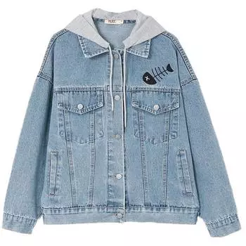 Женская джинсовая куртка с капюшоном и вышивкой мультфильма, весенне-осенняя новая повседневная и универсальная бейсбольная куртка с длинными рукавами M