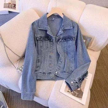 Женская джинсовая куртка с небольшим ароматом, весна-лето, свободная короткая куртка, стиль «маленький мужчина», иностранный стиль, главный тренд S синий