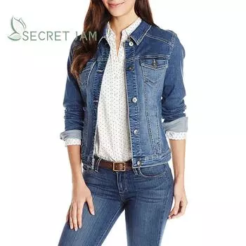 Женская джинсовая куртка Secret Jam больших размеров, облегающая джинсовая куртка Chaquetas, корейская зимняя верхняя одежда, Femme XS чёрный