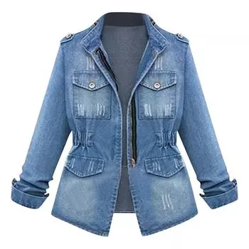 Женская джинсовая куртка со вставками Женская джинсовая куртка в стиле пэчворк с леопардовым принтом и длинными рукавами L синий