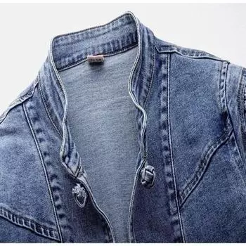 Женская джинсовая куртка со вставками Женская джинсовая куртка в стиле пэчворк с леопардовым принтом и длинными рукавами S синий