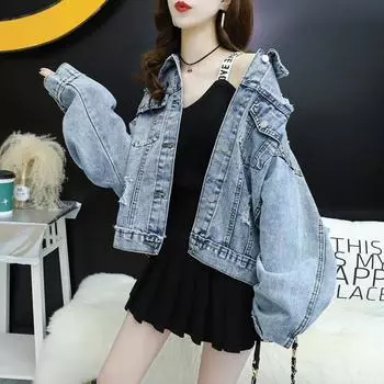 Женская джинсовая куртка свободного кроя в стиле ретро в Гонконге, осенняя верхняя одежда S синий