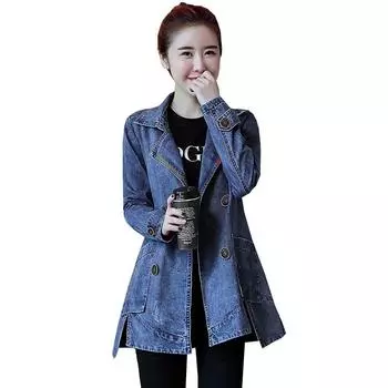 Женская джинсовая куртка, универсальная повседневная однотонная куртка в корейском стиле 3XL синий