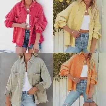 Женская джинсовая куртка в европейском и американском стиле, необработанный край, однотонная стираная ткань. XL