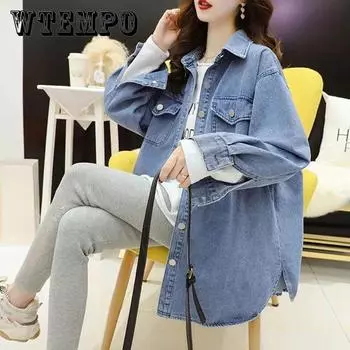 Женская джинсовая куртка весна-осень с капюшоном средней длины, свободное и универсальное пальто в стиле вестерн XL