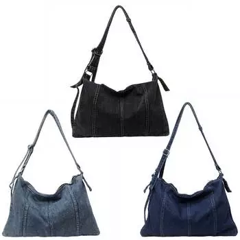 Женская джинсовая модная сумка через плечо, большая вместимость, повседневная сумка-мессенджер, регулируемый ремень, сумка-тоут, дорожная сумка для улицы светло-синий