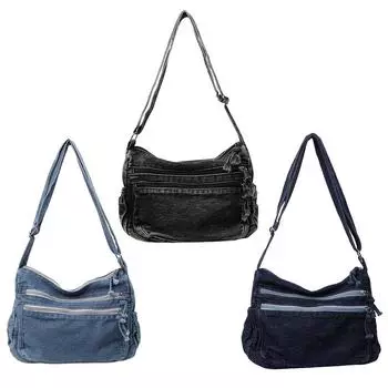 Женская джинсовая модная сумка через плечо с регулируемым ремнем, стильная сумка через плечо с множеством карманов, винтажная сумка-саквояж для путешествий на открытом воздухе чёрный