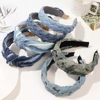 Женская джинсовая повязка на голову с широким узлом, обруч для волос с широкими полями, повязка для волос в стиле ретро, повседневные вечерние аксессуары для волос E