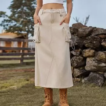 Женская джинсовая рабочая одежда в стиле ретро, повседневная юбка средней длины, полуюбка S