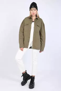 Женская джинсовая рубашка оверсайз цвета хаки