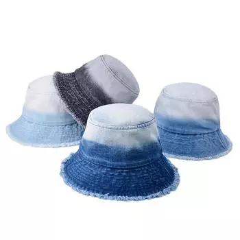 Женская джинсовая рыбацкая шляпа с градиентом, рюшная шляпа для бассейна, уличная солнцезащитная шляпа с солнцезащитным кремом, пляжная шляпа-ведро чёрный