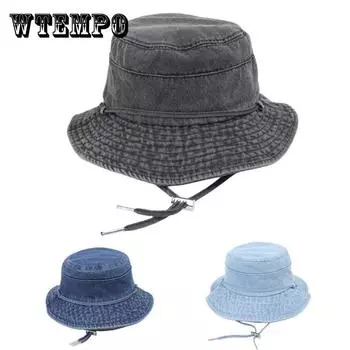 Женская джинсовая шляпа-ведро с ремешком на подбородке - повседневная защита от солнца, складная рыболовная кепка one size чёрный