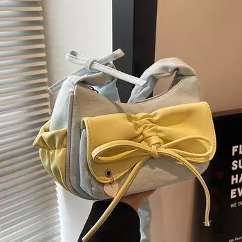 Женская джинсовая сумка-бантик, плиссированная сумка через плечо, милая сумка на одно плечо