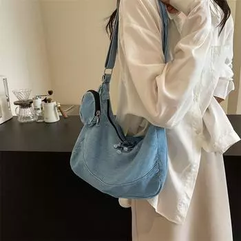 Женская джинсовая сумка Большая вместительная сумка через плечо через плечо светло-синий