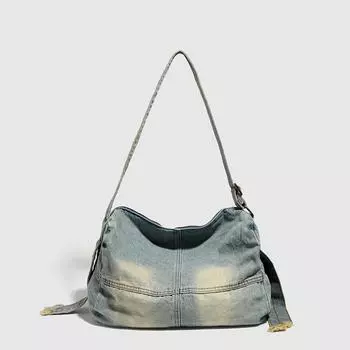 Женская джинсовая сумка через плечо Роскошная дизайнерская сумка-хобо большой вместимости Лоскутная сумка через плечо Трендовые сумки-тоут и кошельки