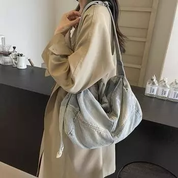 Женская джинсовая сумка, дорожная сумка, большая вместимость, сумка через плечо для поездок на работу чёрный