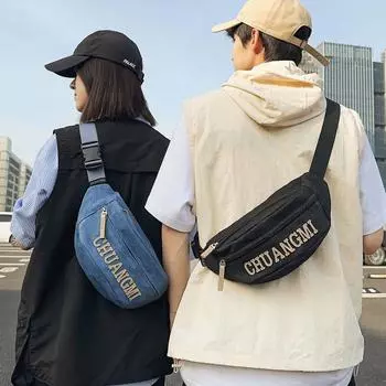 Женская джинсовая сумка на грудь с надписью «Письмо», сумка через плечо, мужская спортивная сумка большой вместимости чёрный