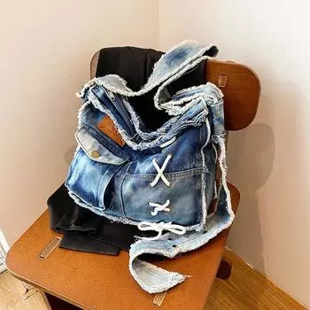 Женская джинсовая сумка с грубыми краями, большая вместительная сумка через плечо